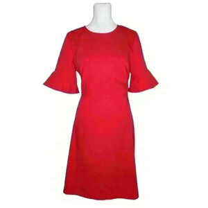 LOFT womens Red Sheath Knee Length Dress Half Sleeve Bell Sleeve Size 4